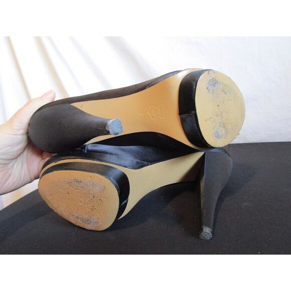 EUC!! Charles David Black Satin Bow Peep Toe Platform High Heels Size Women Sz 7 - Picture 9 of 10